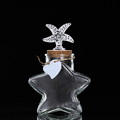 Starfish Glass Wishing Bottles Ornament, Bead Containers, Home Decorations, Clear, Starfish, 11x17cm