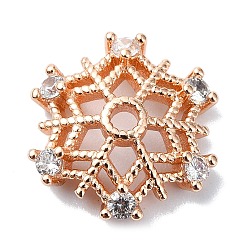 Розовое Золото Покрытие стойки латунь микро паве прозрачный колпачок из кубического циркония, долговечный, цветок, розовое золото , 13.5x13.5x3 мм, отверстие : 1.8 мм
