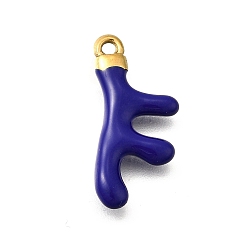 Темно-Синий 304 подвески из нержавеющей стали, с эмалью, ионное покрытие (ip), золотые, очарование в форме коралла, темно-синий, 23.5x11x3 мм, отверстие : 1.6 мм