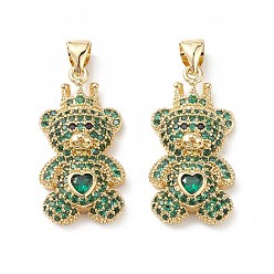 Зеленый Латунные микро проложить кубического циркония подвески, реальный 16 k позолоченный, нести прелести, зелёные, 25x12.5x5 мм, отверстие : 5x3.5 мм.