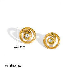 Настоящее золото 18K 304 Серьги-гвоздики из нержавеющей стали со стразами в форме спирали для женщин, реальный 18 k позолоченный, 19.5 мм