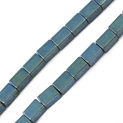 Зеленое Покрытие Гальванические нити из синтетических немагнитных гематитовых бусин, кубоид, зеленый покрытием, 5x3x3 мм, отверстие : 1 мм, около 82~83 шт / нитка, 15.98~16.38'' (40.6~41.6 см)