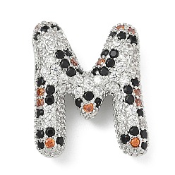 Letter M Латунные микро проложить кубического циркония подвески, долговечный, стойки покрытие, письмо амулеты, платина, Буква М, 21x17.5x6.5 XMM, отверстие : 5.2x3 мм