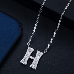 Letter H (with chain) Wife's Romantic Travel Same Style 26 English Alphabet Clavicle Chain Pendant Micro-inlaid Zircon Platinum Plated Necklace