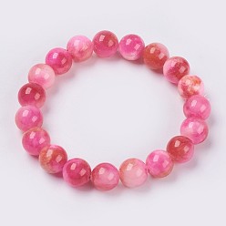 Camellia Natural Jade Beaded Stretch Bracelet, Dyed, Round, Camellia, 2 inch(5cm), beads: 8mm