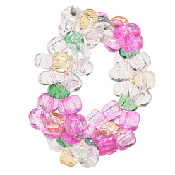 5471707 Simple Crystal Beaded Elastic Ring - Candy Color Beaded Flower Ring.