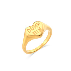 DUMP HIM Minimalist Round English Text Ring, 18K Gold-Plated Stainless Steel Heart-Shaped Jewelry