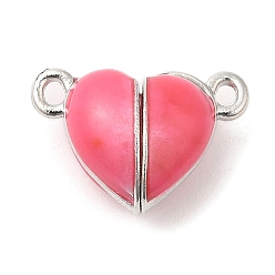 Cerise Heart Alloy Enamel Magnetic Clasps, for Couple Jewelry Bracelets Pendants Necklaces Making, Platinum, Cerise, 10x15x7mm, Hole: 1.4mm