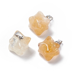 Citrine Natural Citrine Pendants, Merkaba Star Charms, with Stainless Steel Color Plated 201 Stainless Steel Findings, 18~20x14~15x14~15mm, Hole: 8x3mm