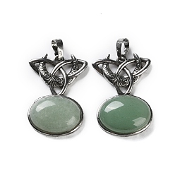 Зеленый Авантюрин Естественный зеленый авантюрин подвески, с латунной фурнитурой , без свинца и без кадмия, луна с овалом, 34x24x6 мм, отверстие : 6.5x5 мм