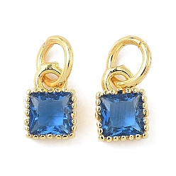 Синий Квадратных латуни микро проложить кубического циркония подвески, стойки покрытие, долговечный, без кадмия и без свинца, золотые, с целью перехода в кольце, синие, 7x5x2.5 мм, отверстие : 3.6 мм