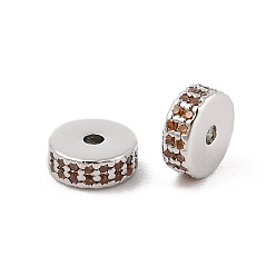 Оранжевый Стойки обшивки латунь микро проложить кубического циркония бусы, долговечный, без свинца и без кадмия, Плоский круглый / диск, Реальная платина, оранжевые, 7.5x3 мм, отверстие : 1.4 мм