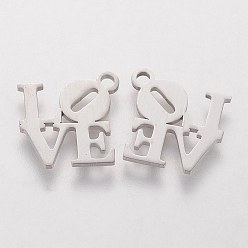 Stainless Steel Color 304 Stainless Steel Pendants, Word Love, Stainless Steel Color, 13x13x1mm, Hole: 1.5mm