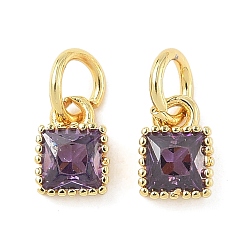 Фиолетовый Квадратных латуни микро проложить кубического циркония подвески, стойки покрытие, долговечный, без кадмия и без свинца, золотые, с целью перехода в кольце, фиолетовые, 7x5x2.5 мм, отверстие : 3.6 мм