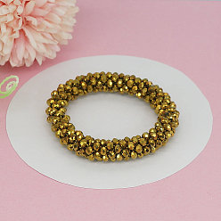 Goldenrod Bling Glass Beads Crochet Round Stretch Bracelet, Fashion Nepal Style Bracelet for Women, Goldenrod, Inner Diameter: 1-3/4 inch(4.5cm)