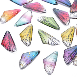 Mixed Color Transparent Resin Pendants, with Gold Foil, Insects Wing, Mixed Color, 24.5x11.5x2mm, Hole: 1mm