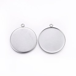 Stainless Steel Color 304 Stainless Steel Pendant Cabochon Settings, Milled Edge Bezel Cups, Flat Round, Stainless Steel Color, Tray: 35mm, 41x36x2mm, Hole: 3mm