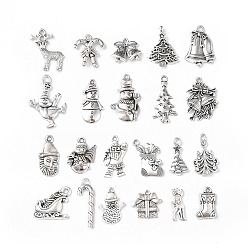 Antique Silver Tibetan Style Alloy Pendants, Christmas Theme Mixed Shapes Charms, Antique Silver, 18~25x7~19x2~3mm, Hole: 1.6mm, 20pcs/set