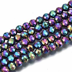 Multi-color Plated Rainbow Electroplate Non-magnetic Synthetic Hematite Beads Strands, Round, Faceted, Multi-color Plated, 4mm, Hole: 1mm, about 108pcs/strand, 15.67 inch~15.91 inch(39.8cm~40.4cm)