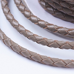 Light Grey Round Braided Cowhide Cords, Light Grey, 3mm, about 10.93 yards(10m)/roll