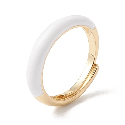 White Enamel Adjustable Ring, Real 18K Gold Plated Brass Jewelry for Women, Lead Free & Cadmium Free, White, US Size 6~US Size 7 3/4((16.5mm~17.9mm)