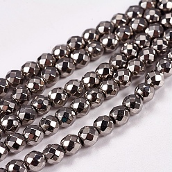 Silver Plated Electroplate Non-magnetic Synthetic Hematite Beads Strands, Faceted, Round, Grade A, Silver Plated, 4mm, Hole: 1mm, about 100pcs/strand, 16 inch