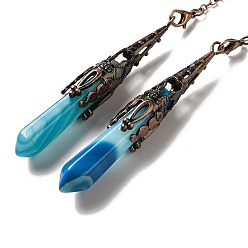 Полосатый Агат Большие подвески с маятником из натурального агата с синими полосами, с латунной фурнитурой , пуля, 260~270 мм, отверстие : 1.5 мм
