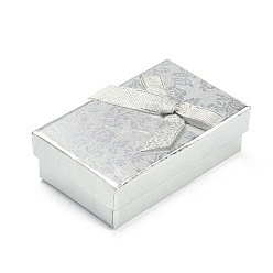 Серебро Прямоугольник картона комплект ювелирных изделий коробки, 2 слотов, с внешними бантом и губкой внутри, для кольца и серьги, серебряные, 83x53x27 мм