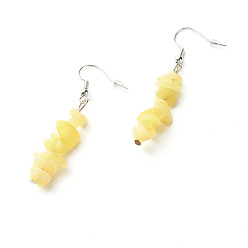 Lemon Jade Natural Lemon Jade Chip Beads Dangle Earrings, Brass Jewelry for Girl Women, Platinum, 53.5~54.5mm, Pin: 0.5mm