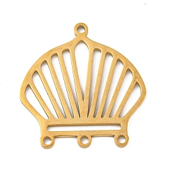 Золотой Ионное покрытие (ip) 304 звенья компонентов люстры из нержавеющей стали, лазерная резка, формы раковины, золотые, 25x23.5x1 мм, отверстие : 1.4 мм