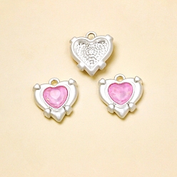 Pearl Pink Brass with Cubic Zirconia Pendants, Heart, Matte Silver Color, Pearl Pink, 17x15mm