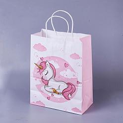 Plum Rectangle Paper Bags, with Handles, Gift Bags, Shopping Bags, Horse Pattern, for Baby Shower Party, Plum, 21x15x8cm
