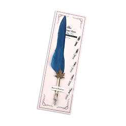 Steel Blue Leaf Alloy Signature Pen, Feather Pen, Quill Pen, for Calligraphy Pen, Steel Blue, 25~30cm