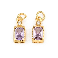 Medium Purple Brass Pave Cubic Zirconia Charms, Rectangle Charms, Long-Lasting Plated, Rack Plating, Cadmium Free & Lead Free, Golden, Medium Purple, 14x6x5mm, Hole: 3.5mm