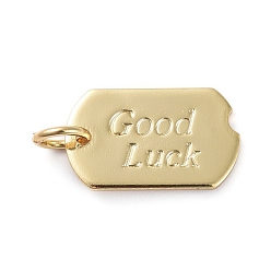 Real 18K Gold Plated Brass Pendants, Long-Lasting Plated, Rectangle, with WordGood Luck, Real 18K Gold Plated, 15x9x1mm, Hole: 3mm