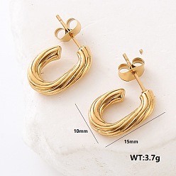 Золотой Овальные серьги-гвоздики из нержавеющей стали, золотые, 15x10 мм