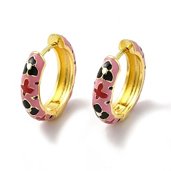 Бледно-фиолетовый Красный Серьги-кольца с цветочной эмалью, настоящие позолоченные украшения из латуни для женщин, без свинца и без кадмия, бледно-фиолетовый красный, 18 мм, штифты : 19x4.5x19.5 мм