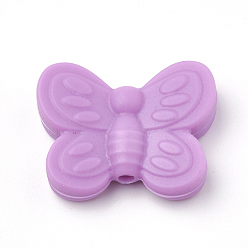Plum Food Grade Eco-Friendly Silicone Focal Beads, Chewing Beads For Teethers, DIY Nursing Necklaces Making, Butterfly, Plum, 20x25x6mm, Hole: 2mm