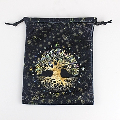 Tree Printed Velvet Packing Pouches, Drawstring Bags, for Presents, Party Favor Gift Bags, Rectangle, Tree, 18x13cm
