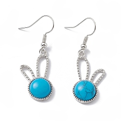 Синтетическая Бирюза Серьги с кроликом из синтетической бирюзы глубокого небесно-голубого цвета, платиновые латунные украшения для женщин, 42 мм, штифты : 0.6 мм