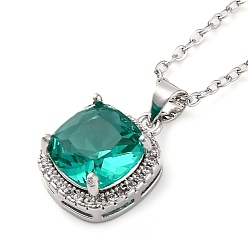 Светлый Морско-зеленый Квадратные латунные подвески с кубическим цирконием для женщин, 304 из нержавеющей стали кабель цепи ожерелья, цвет нержавеющей стали, светло-зеленый, 17.72 дюйм (45 см)