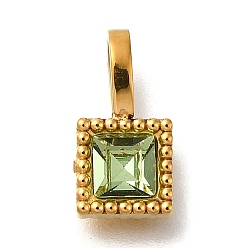 Перидот Ионное покрытие (ip) 304 подвески из нержавеющей стали со стразами, квадратных амулеты, реальный 14 k позолоченный, перидот, 12.5x6.5x4 мм, отверстие : 4.5x2.5 мм