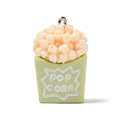 Темный Морско-зеленый Подвески из непрозрачной смолы, окрашенные распылением, имитация еды, брелоки для ведерка попкорна, с платиновыми тоновыми железными петлями, темно-зеленый, 27~28.5x17~17.5x15.5~16 мм, отверстие : 2 мм