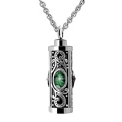 Green Stainless Steel Pendant Necklaces, Urn Ashes Necklace, Column, Green, 21.65 inch(55cm)