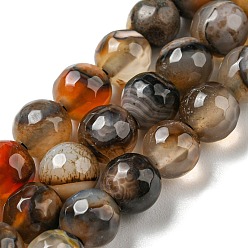 Camel Natural Agate Beads Strands, Dyed & Heated, Round, Faceted, Camel, 6mm, Hole: 1mm, about 62pcs/strand, 14.37~14.76 inch(36.5~37.5cm)