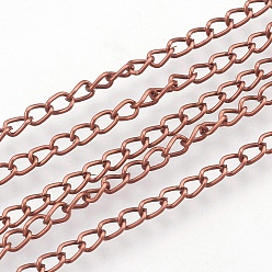 Red Copper Iron Twisted Chains, Unwelded, Red Copper, 3x2x0.6mm