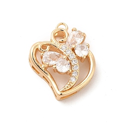 Crystal Brass with K9 Glass Pendants, Golden Peach Hearts with Butterfly Charms, Crystal, 18x14.8x5mm, Hole: 1.4mm