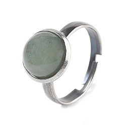 Зеленый Авантюрин Полукруглые перстни из натурального зеленого авантюрина, 304 регулируемые кольца из нержавеющей стали для женщин, круглые кабошоны: 10мм, размер США 6 (16.5 мм), 3 мм