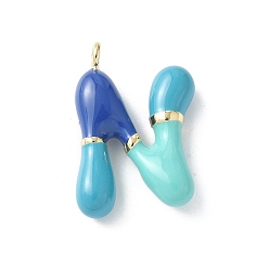 Letter N Латунь эмаль подвески, долговечный, без кадмия и без свинца, реальный 18 k позолоченный, буквенное очарование, Письмо N, 21~25x6~25x4~7 мм, отверстие : 1.6~2 мм