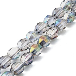 Зеленое Покрытие Стеклянные бусины с гальваническим покрытием , двухконусные, с половиным покрытием, граненые, зеленый покрытием, 9x7.5 мм, отверстие : 1.2 мм, около 46 шт / нитка, 15.91 дюйм (40.4 см)